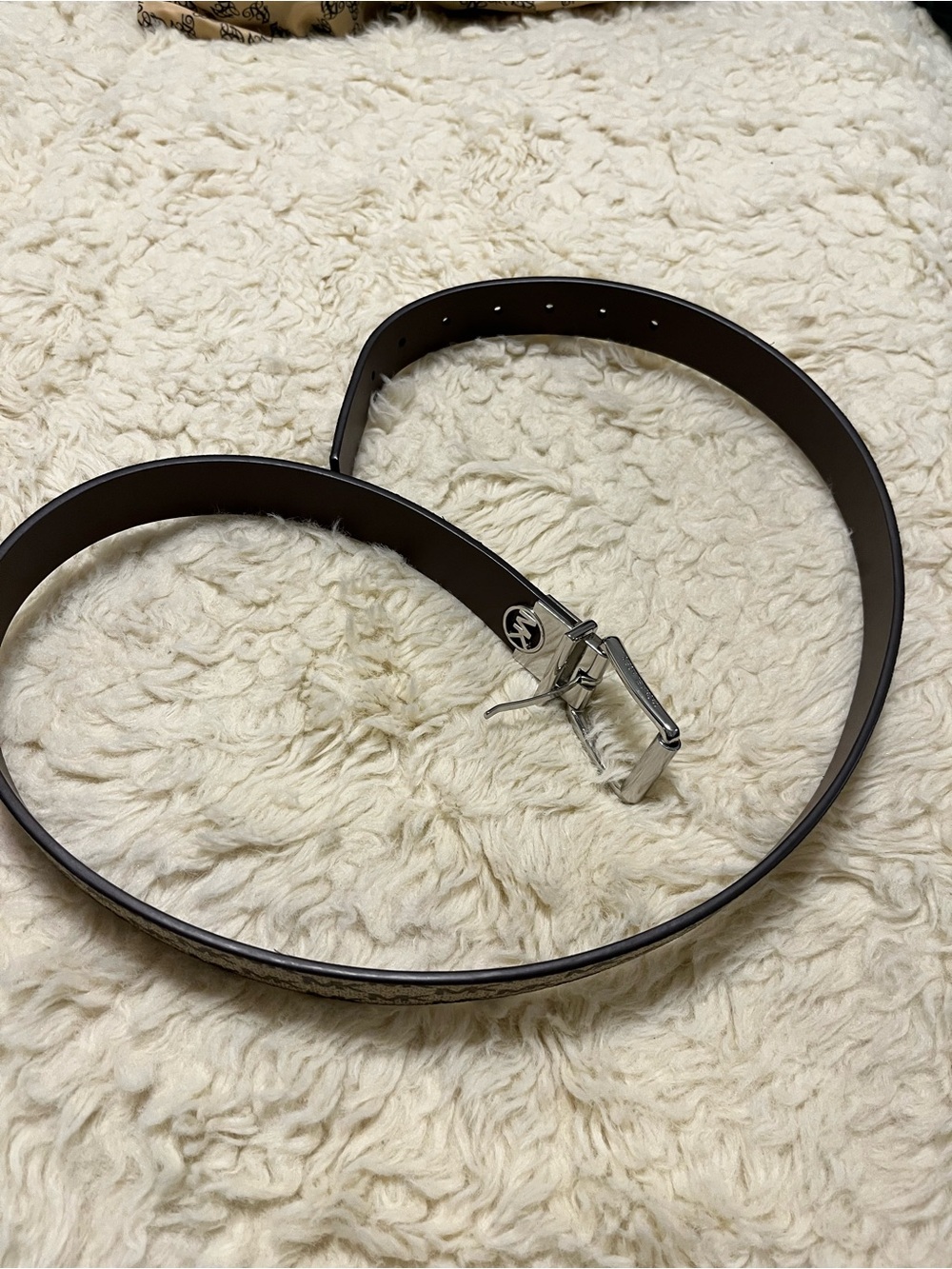Michael Kors Brown Leather Belt with Silver Logo Buckle